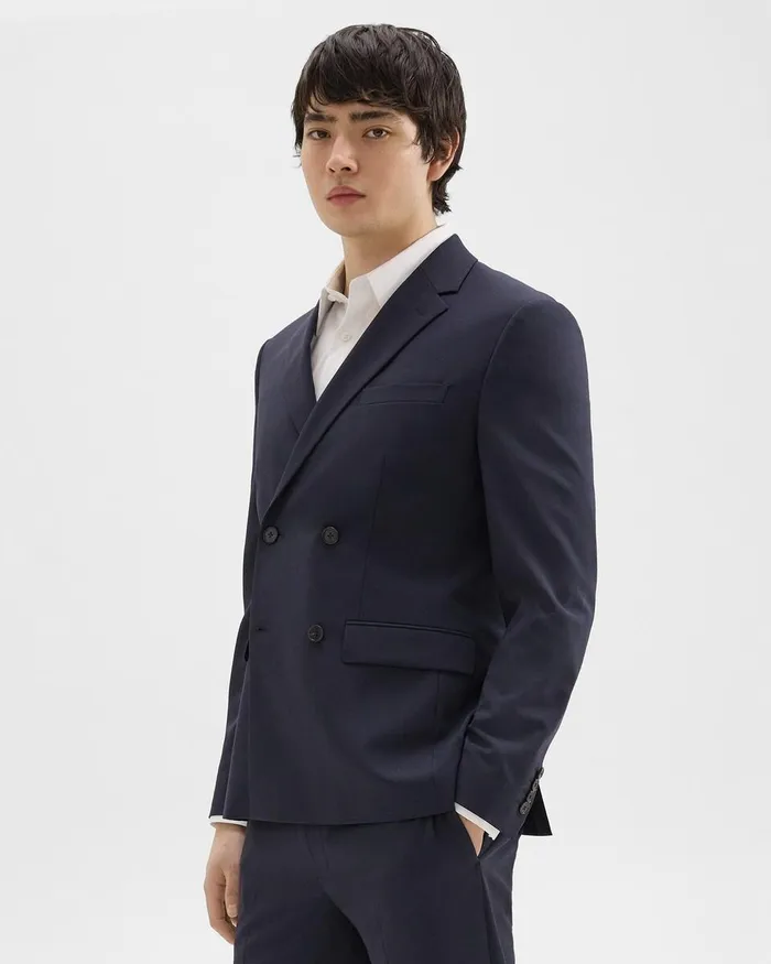 Men Theory Blazers Jackets Morton DoubleBreasted Blazer In Stretch Wool Navy