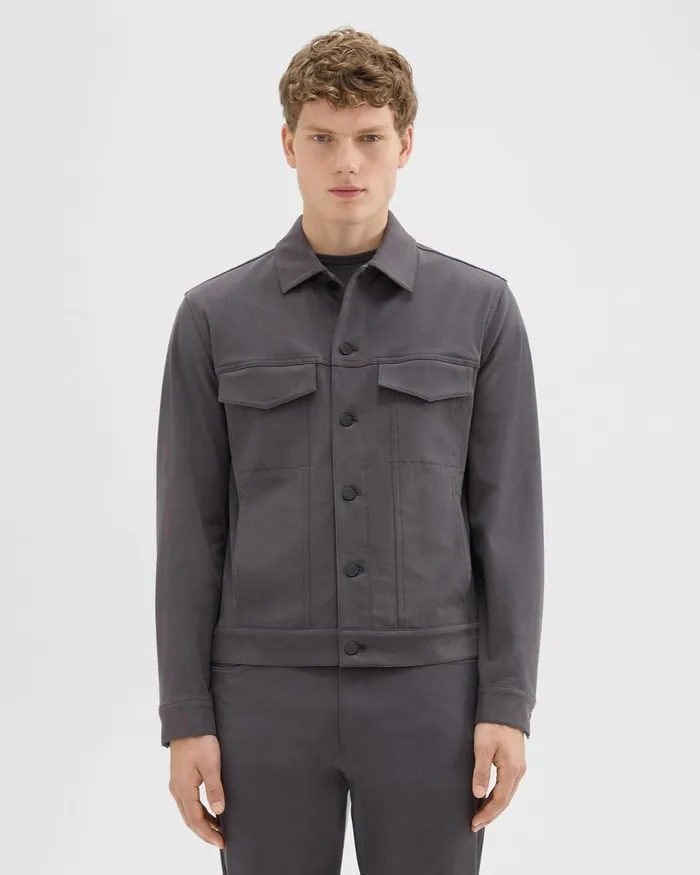 Men Theory Blazers Jackets River Trucker Jacket In Neoteric Twill Dark Grey