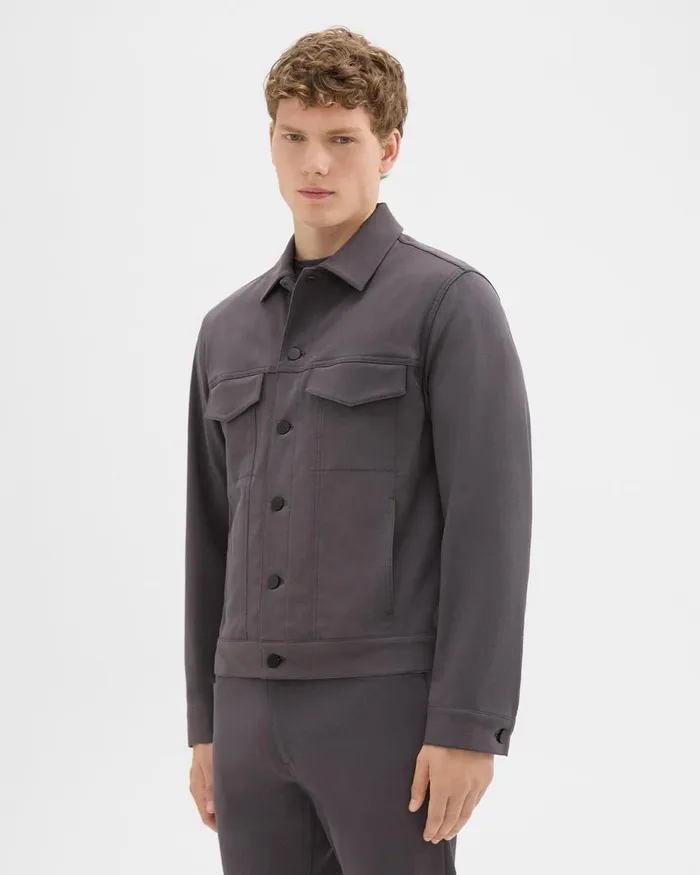 Men Theory Blazers Jackets River Trucker Jacket In Neoteric Twill Dark Grey