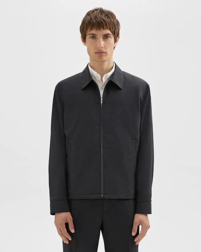 Men Theory Outerwear Hazelton Zip Jacket In Stretch Wool Dark Charcoal