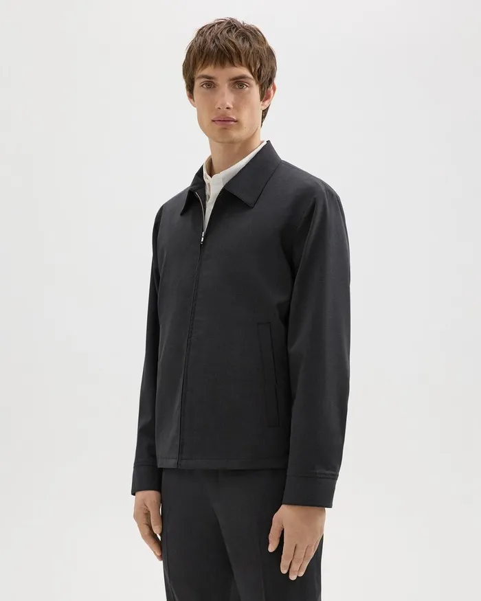Men Theory Outerwear Hazelton Zip Jacket In Stretch Wool Dark Charcoal