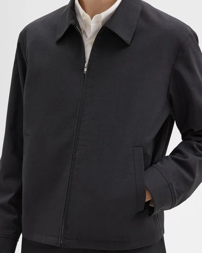 Men Theory Outerwear Hazelton Zip Jacket In Stretch Wool Dark Charcoal