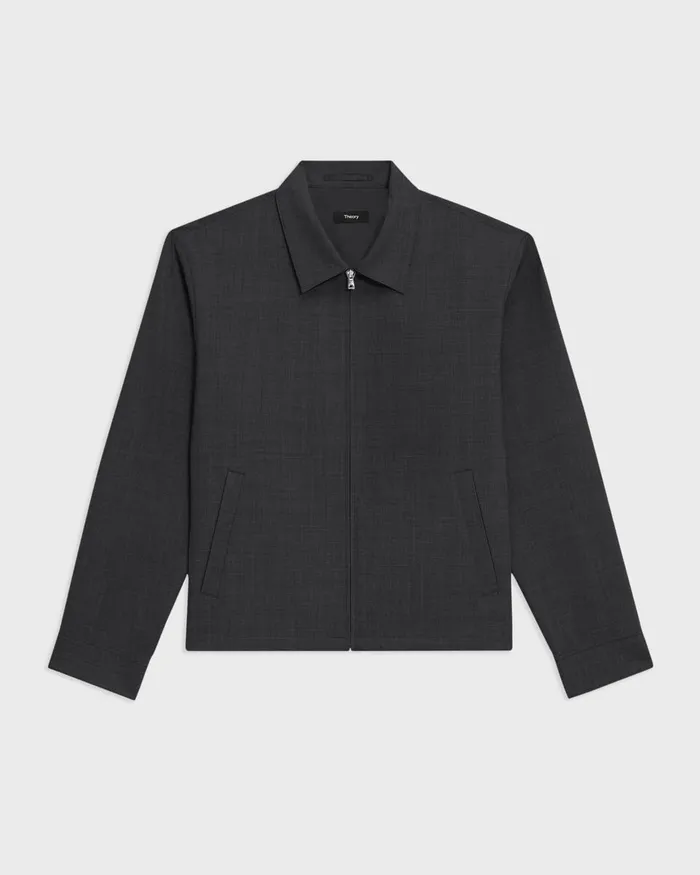 Men Theory Outerwear Hazelton Zip Jacket In Stretch Wool Dark Charcoal