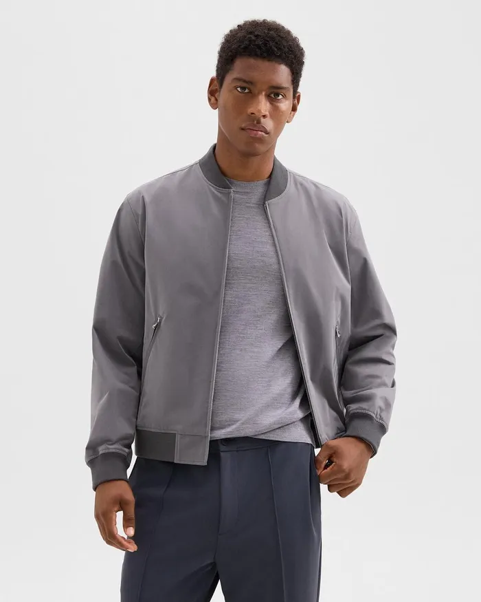Men Theory Outerwear Tailored Bomber Jacket In Foundation Twill Soft Grey