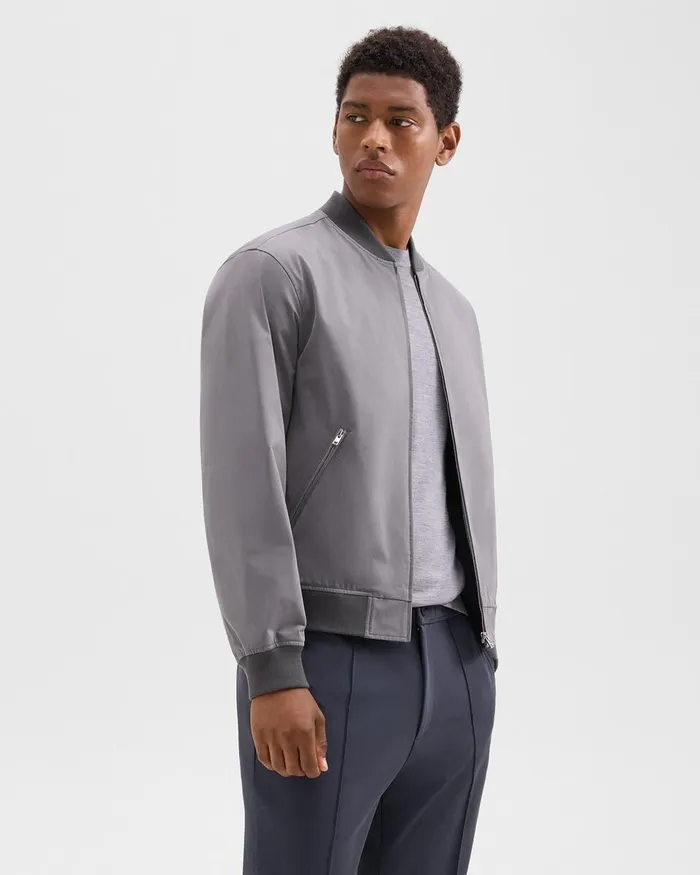 Men Theory Outerwear Tailored Bomber Jacket In Foundation Twill Soft Grey