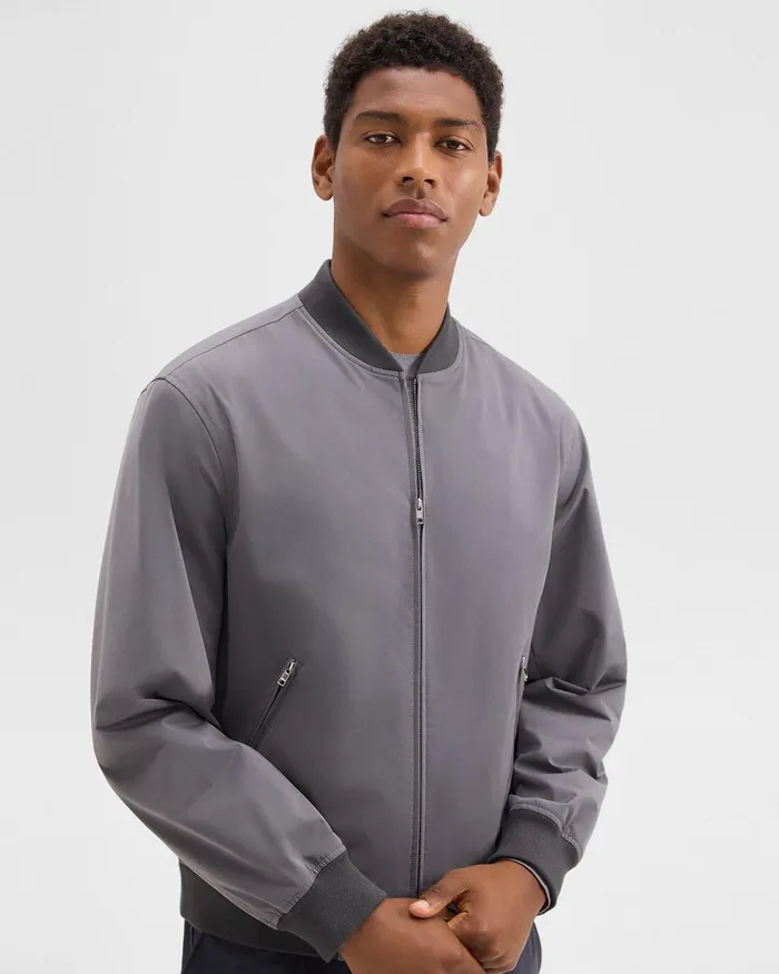 Men Theory Outerwear Tailored Bomber Jacket In Foundation Twill Soft Grey