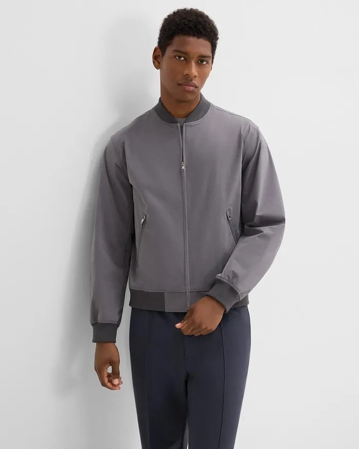 Men Theory Outerwear Tailored Bomber Jacket In Foundation Twill Soft Grey