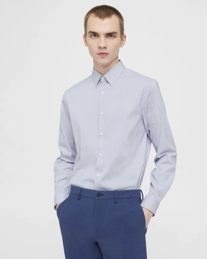 Men Theory Shirts Irving Shirt In Striped Cotton Blend Whiteolympic