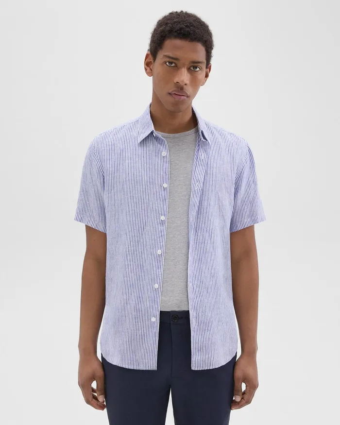 Men Theory Shirts Irving ShortSleeve Shirt In Relaxed Linen Whiteocean