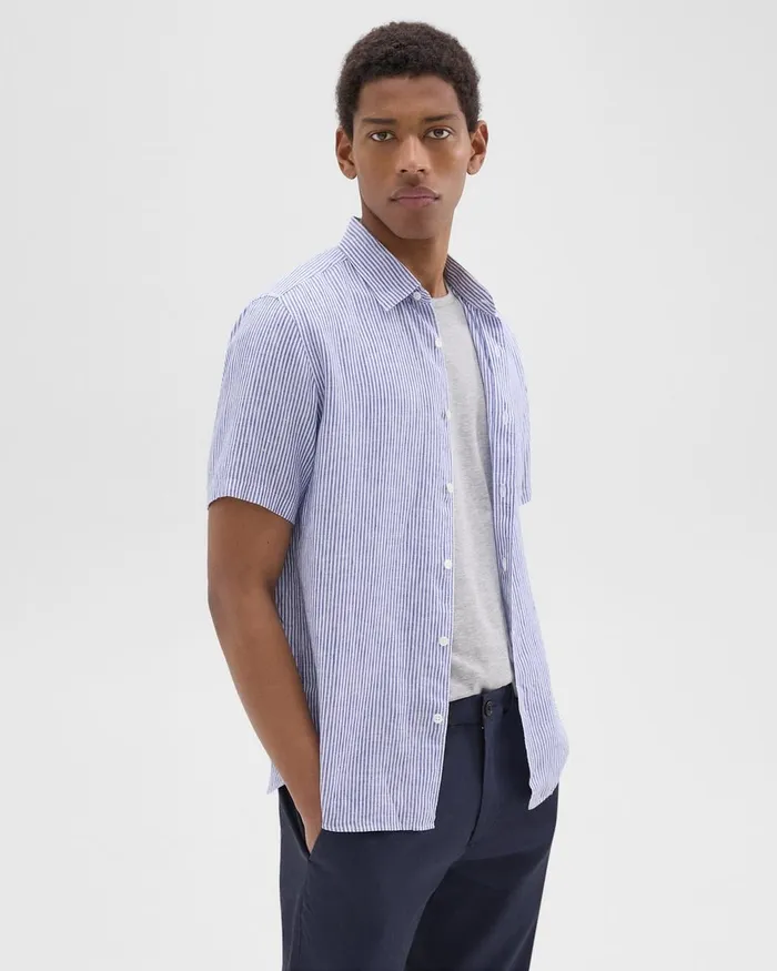 Men Theory Shirts Irving ShortSleeve Shirt In Relaxed Linen Whiteocean