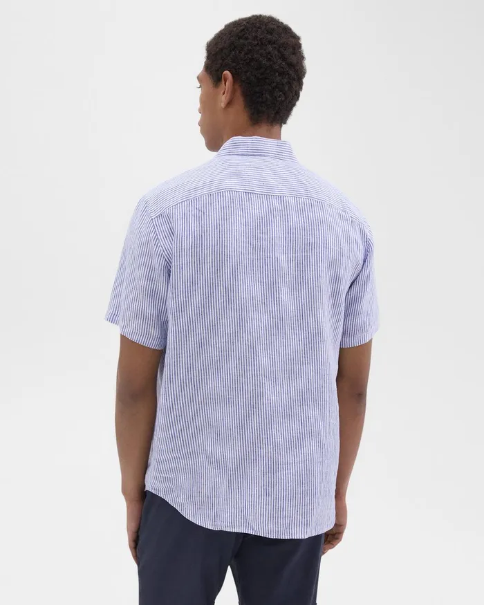 Men Theory Shirts Irving ShortSleeve Shirt In Relaxed Linen Whiteocean
