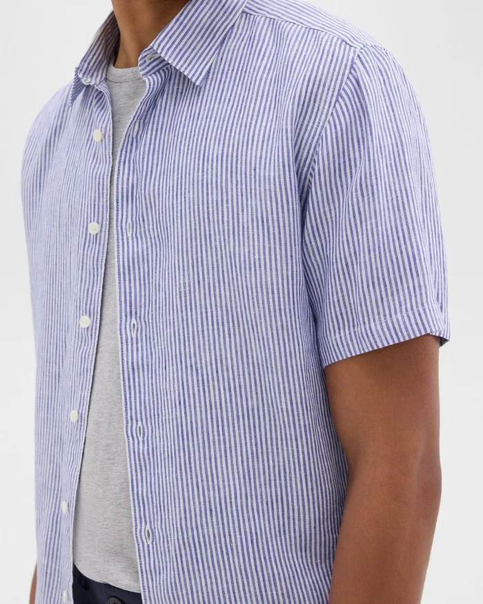 Men Theory Shirts Irving ShortSleeve Shirt In Relaxed Linen Whiteocean