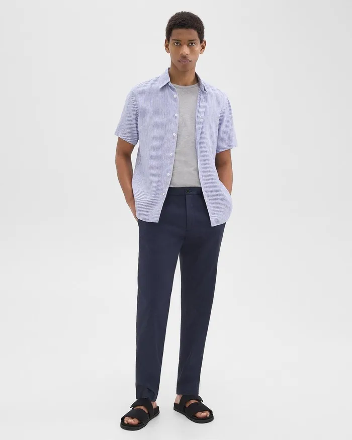 Men Theory Shirts Irving ShortSleeve Shirt In Relaxed Linen Whiteocean