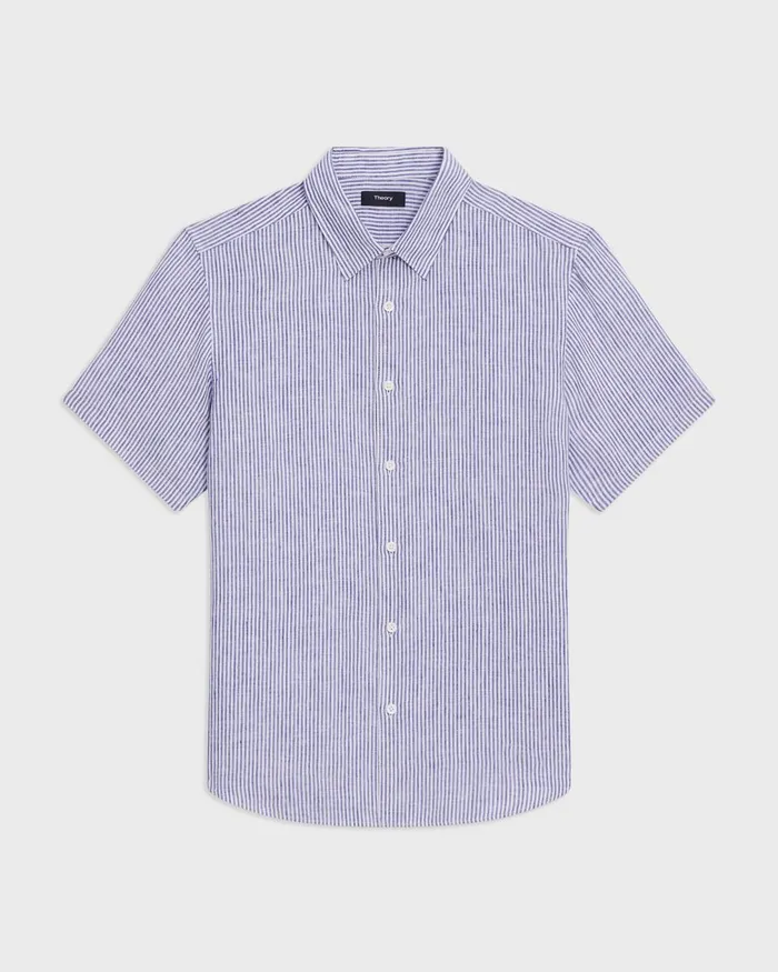 Men Theory Shirts Irving ShortSleeve Shirt In Relaxed Linen Whiteocean