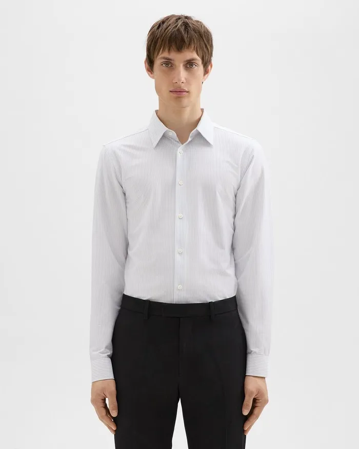 Men Theory Shirts Tailored Shirt In Striped Structure Knit Whiteolympic