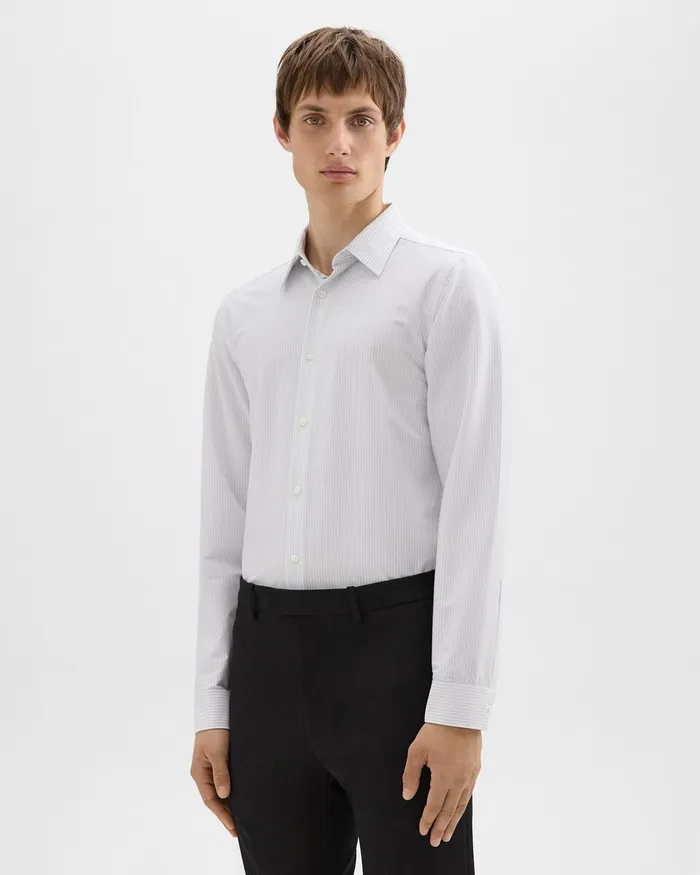 Men Theory Shirts Tailored Shirt In Striped Structure Knit Whiteolympic