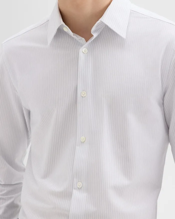 Men Theory Shirts Tailored Shirt In Striped Structure Knit Whiteolympic