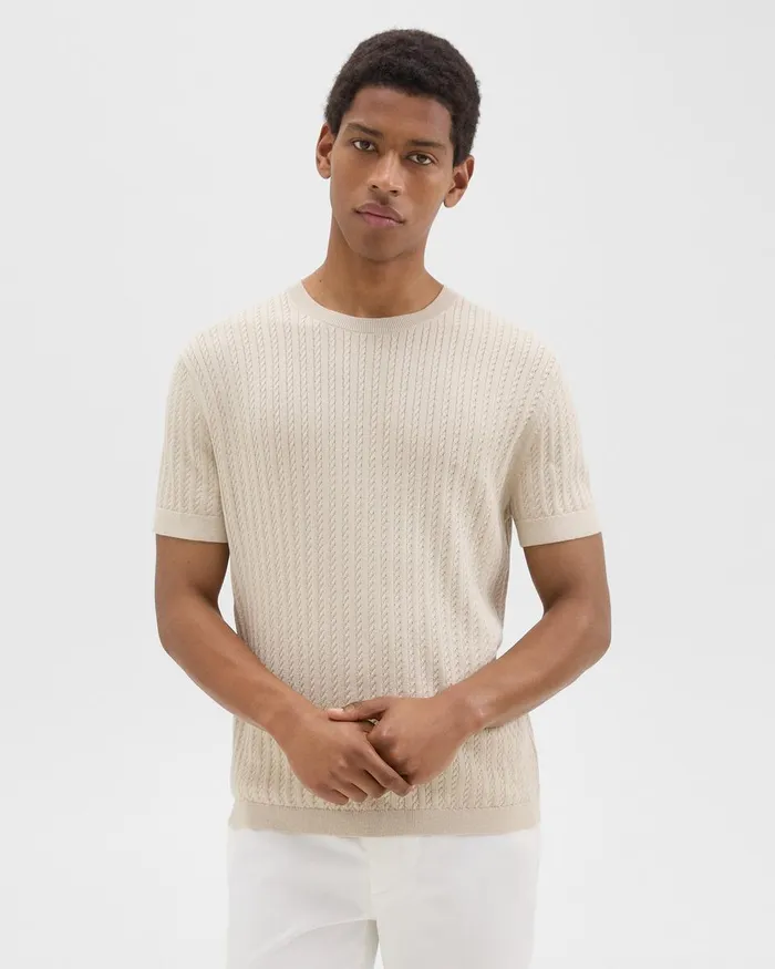 Men Theory Sweaters Cardigans Cable Knit Tee In Cotton New Sand