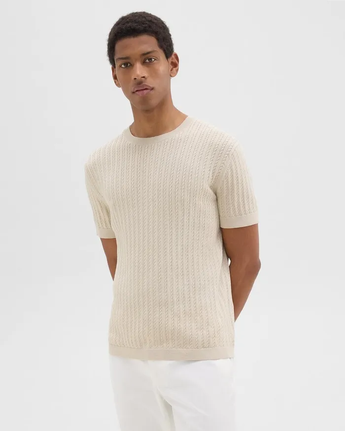 Men Theory Sweaters Cardigans Cable Knit Tee In Cotton New Sand