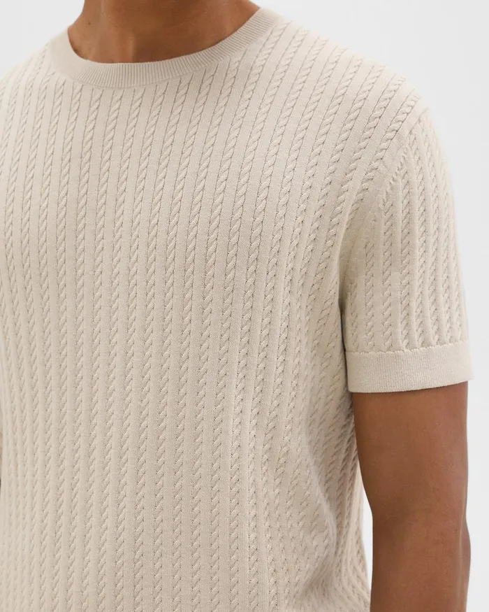Men Theory Sweaters Cardigans Cable Knit Tee In Cotton New Sand