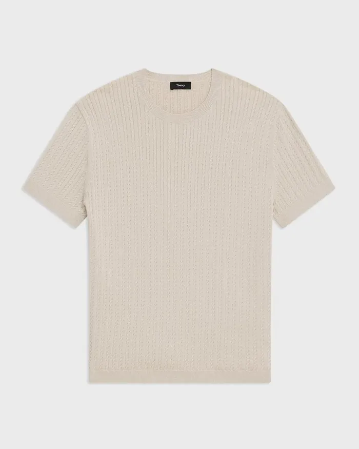 Men Theory Sweaters Cardigans Cable Knit Tee In Cotton New Sand