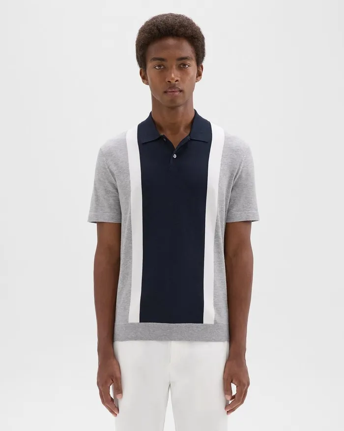 Men Theory Sweaters Cardigans Colorblock Polo Shirt In Light Bilen Light Grey Heather Multi