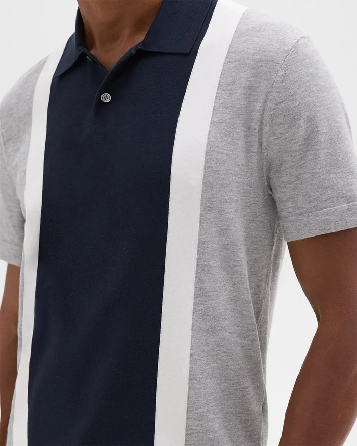 Men Theory Sweaters Cardigans Colorblock Polo Shirt In Light Bilen Light Grey Heather Multi