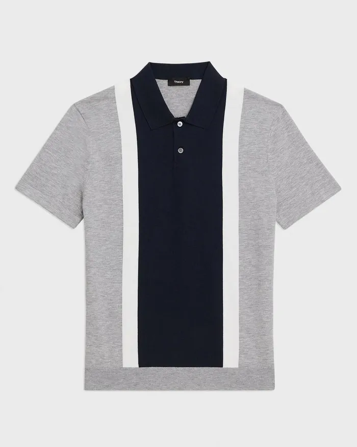 Men Theory Sweaters Cardigans Colorblock Polo Shirt In Light Bilen Light Grey Heather Multi