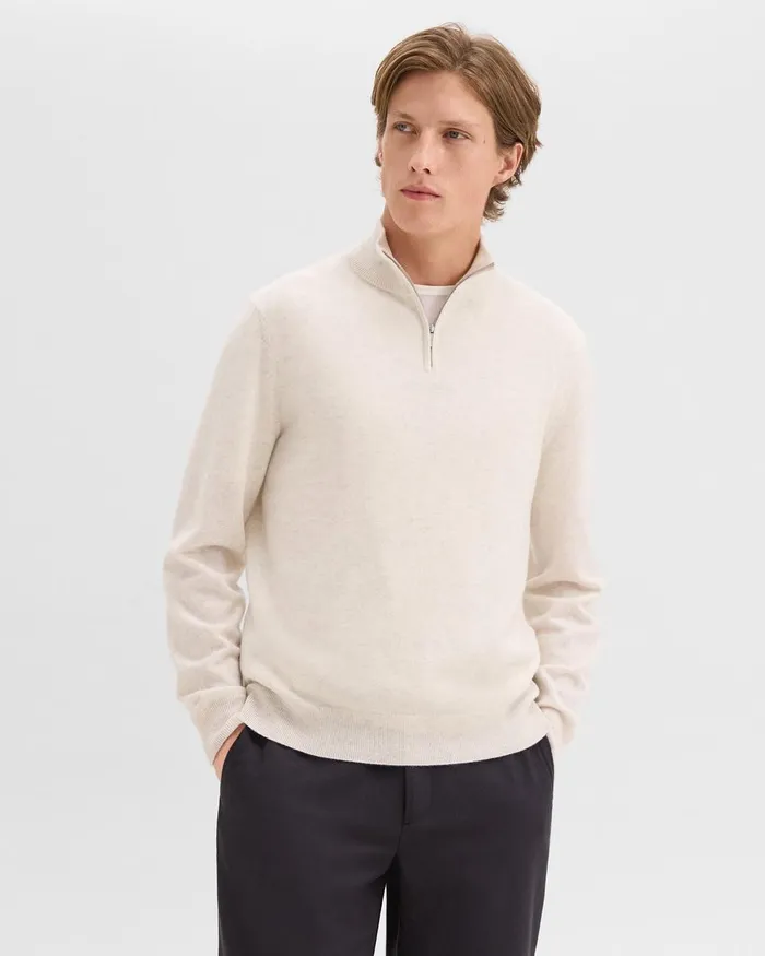 Men Theory Sweaters Cardigans Hilles QuarterZip Sweater In Cashmere Natural Melange