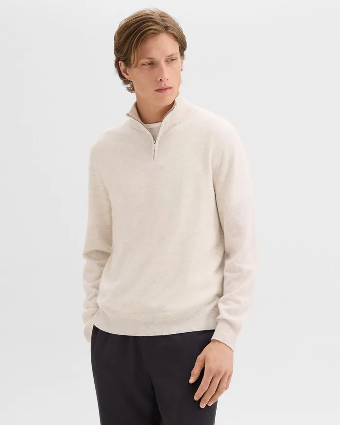 Men Theory Sweaters Cardigans Hilles QuarterZip Sweater In Cashmere Natural Melange