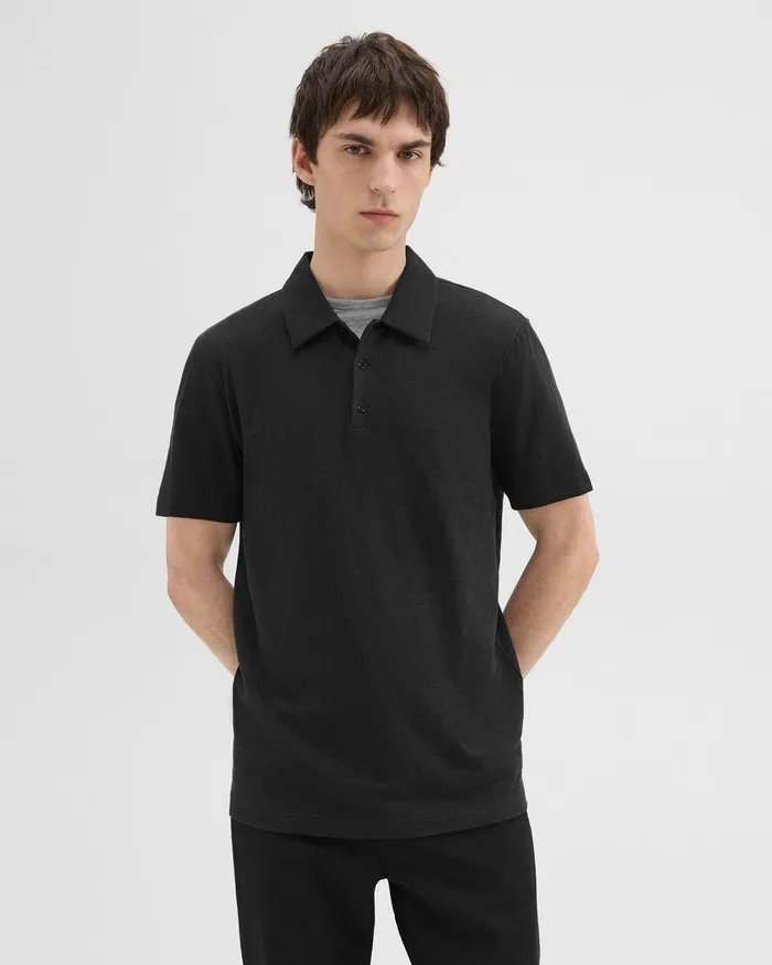 Men Theory TShirts Polos Bron Polo Shirt In Cosmos Slub Cotton Black