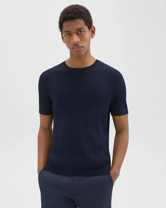 Men Theory TShirts Polos Cable Knit Tee In Cotton Baltic