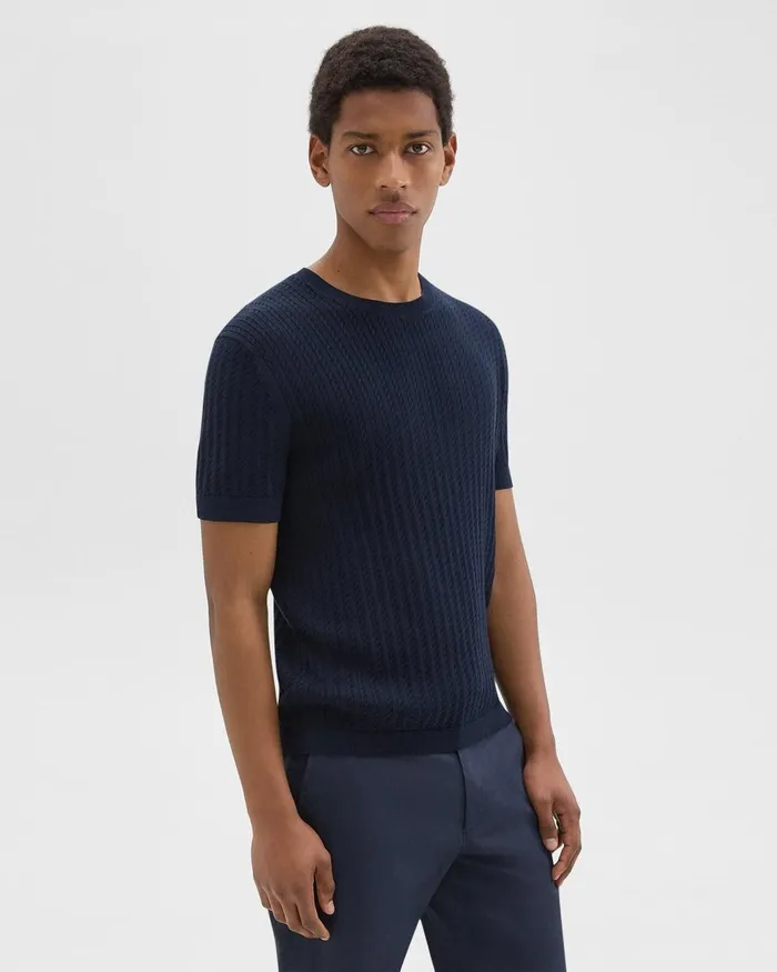 Men Theory TShirts Polos Cable Knit Tee In Cotton Baltic