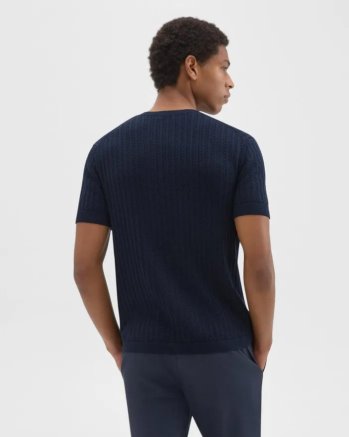 Men Theory TShirts Polos Cable Knit Tee In Cotton Baltic