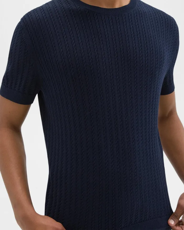Men Theory TShirts Polos Cable Knit Tee In Cotton Baltic