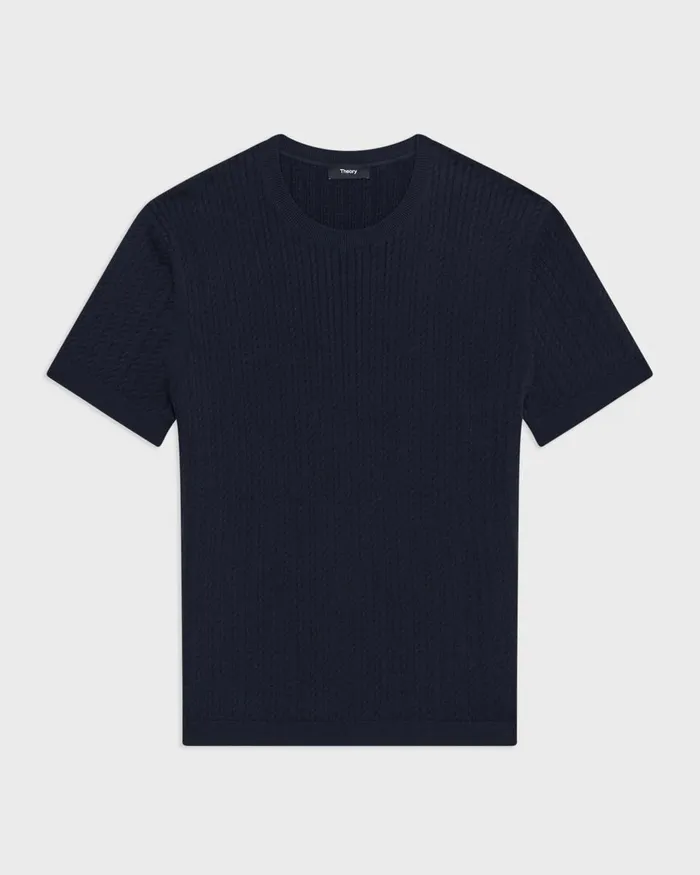 Men Theory TShirts Polos Cable Knit Tee In Cotton Baltic