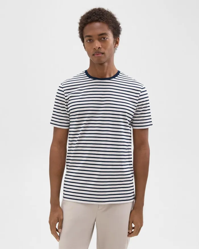 Men Theory TShirts Polos Crewneck Tee In Striped Cotton Balticwhite