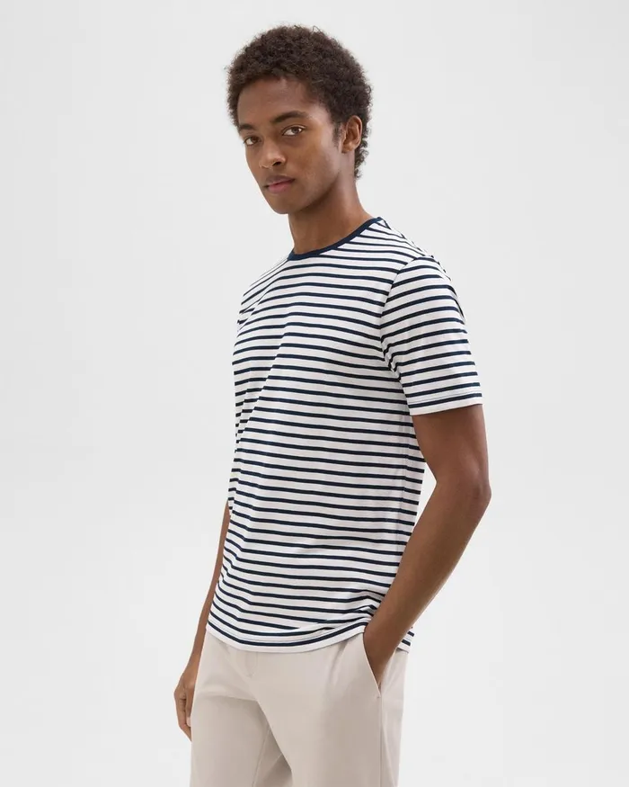 Men Theory TShirts Polos Crewneck Tee In Striped Cotton Balticwhite