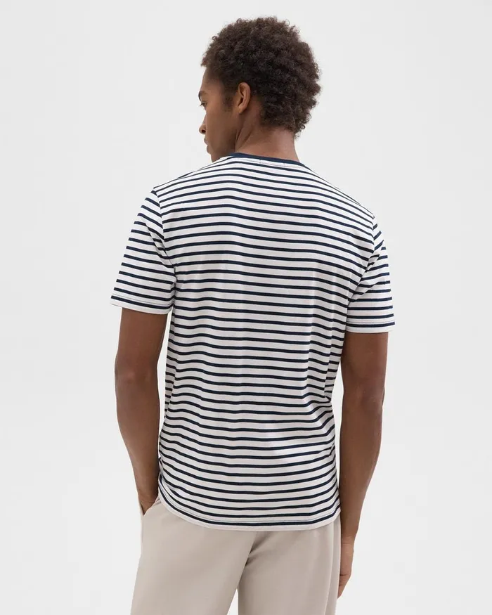 Men Theory TShirts Polos Crewneck Tee In Striped Cotton Balticwhite