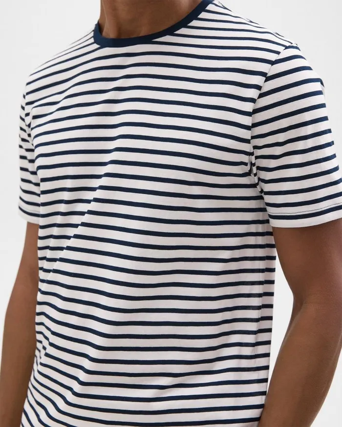 Men Theory TShirts Polos Crewneck Tee In Striped Cotton Balticwhite