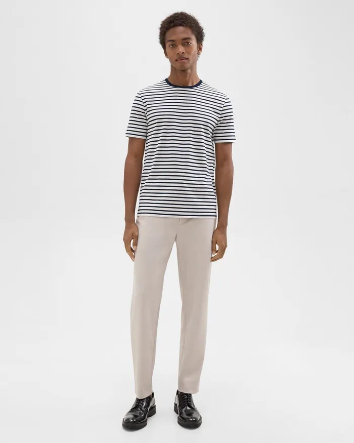Men Theory TShirts Polos Crewneck Tee In Striped Cotton Balticwhite