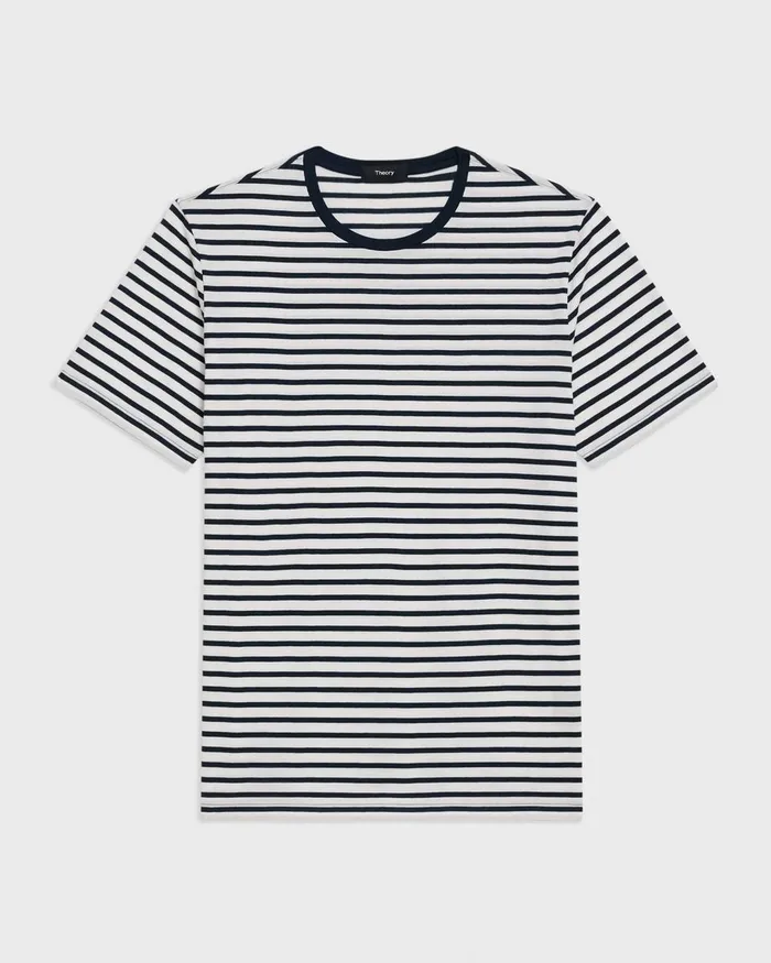 Men Theory TShirts Polos Crewneck Tee In Striped Cotton Balticwhite