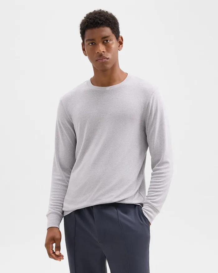 Men Theory TShirts Polos Essential LongSleeve Tee In Anemone Modal Jersey Grey Multi