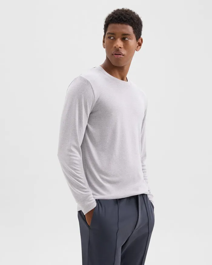 Men Theory TShirts Polos Essential LongSleeve Tee In Anemone Modal Jersey Grey Multi