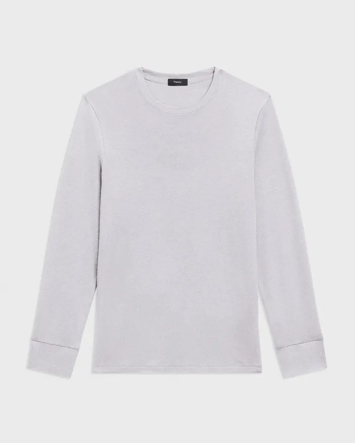 Men Theory TShirts Polos Essential LongSleeve Tee In Anemone Modal Jersey Grey Multi