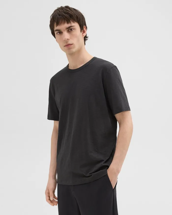 Men Theory TShirts Polos Essential Tee In Cosmos Slub Cotton Black