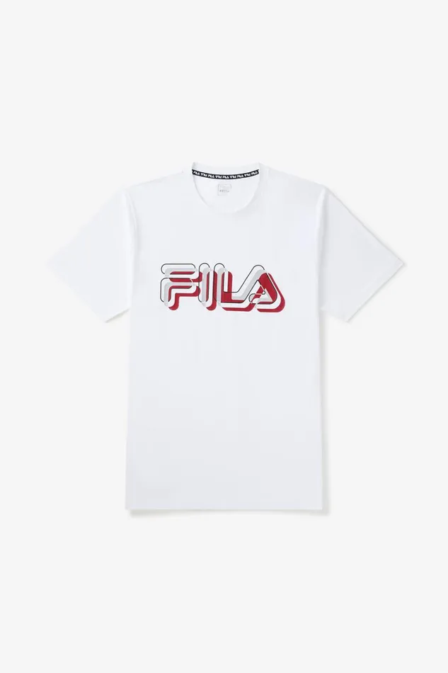 Men Tops and TShirts Fila Short Sleeve Graphic Tee 105 Whitehighriserio Redblack