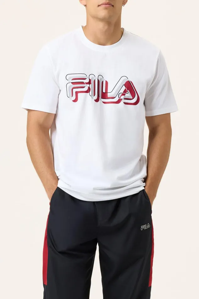 Men Tops and TShirts Fila Short Sleeve Graphic Tee 105 Whitehighriserio Redblack Men Tops and TShirts Fila Short Sleeve Graphic Tee 105 Whitehighriserio Redblack