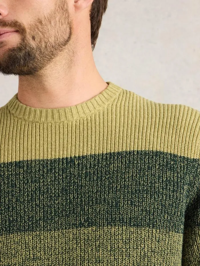 Men Twisted Colourblock Crew Green Multi White Stuff Knitwear Men Twisted Colourblock Crew Green Multi White Stuff Knitwear