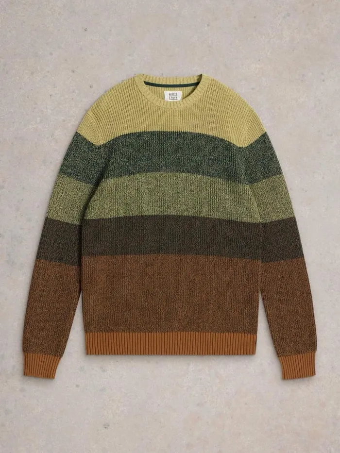 Men Twisted Colourblock Crew Green Multi White Stuff Knitwear Men Twisted Colourblock Crew Green Multi White Stuff Knitwear